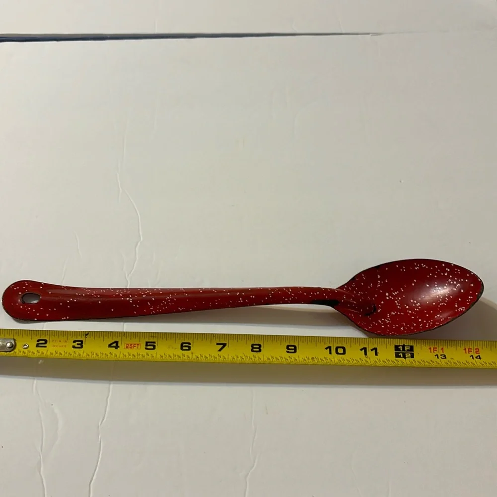Vintage Red Graniteware Serving Spoon